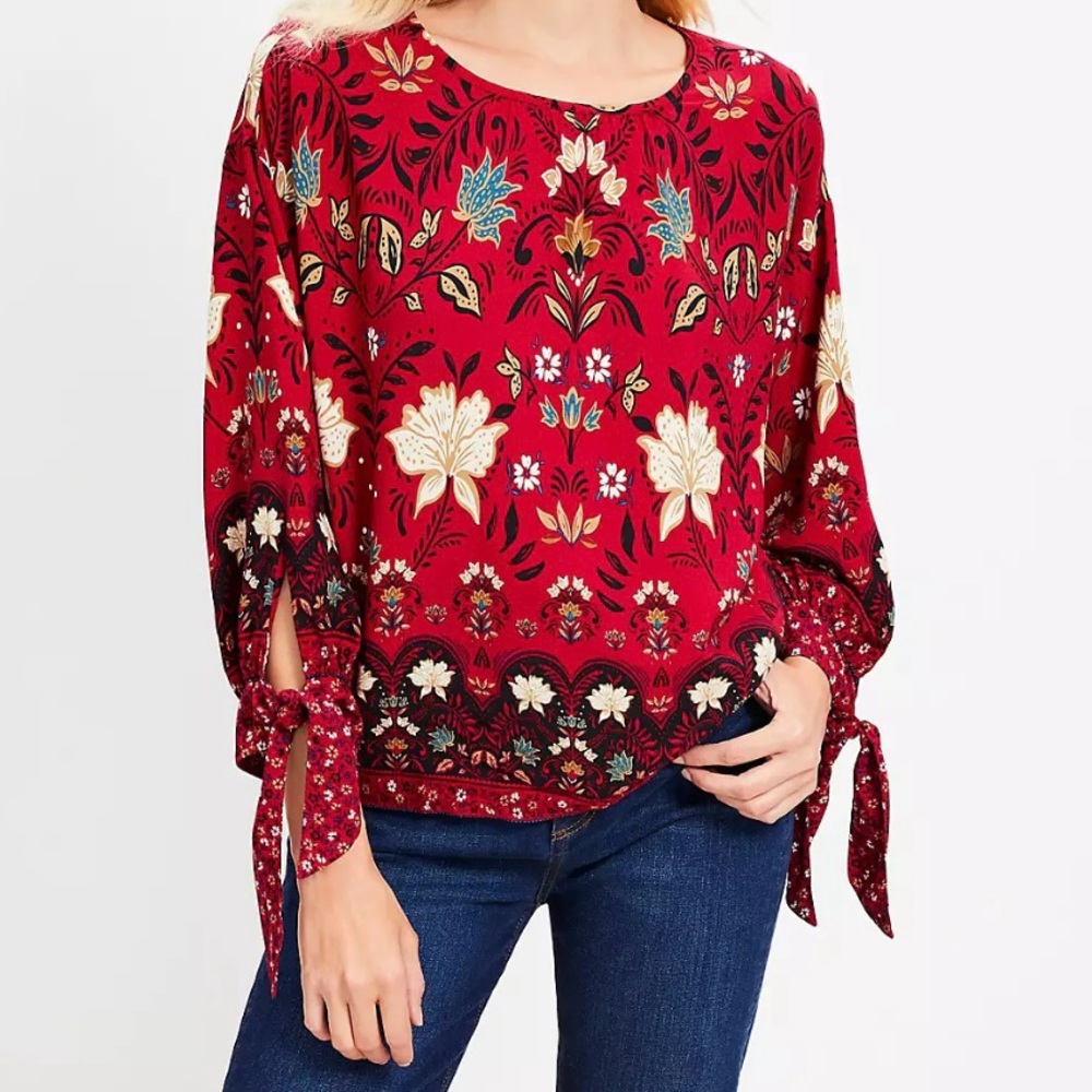 LOFT Floral Tie Cuff Blouse